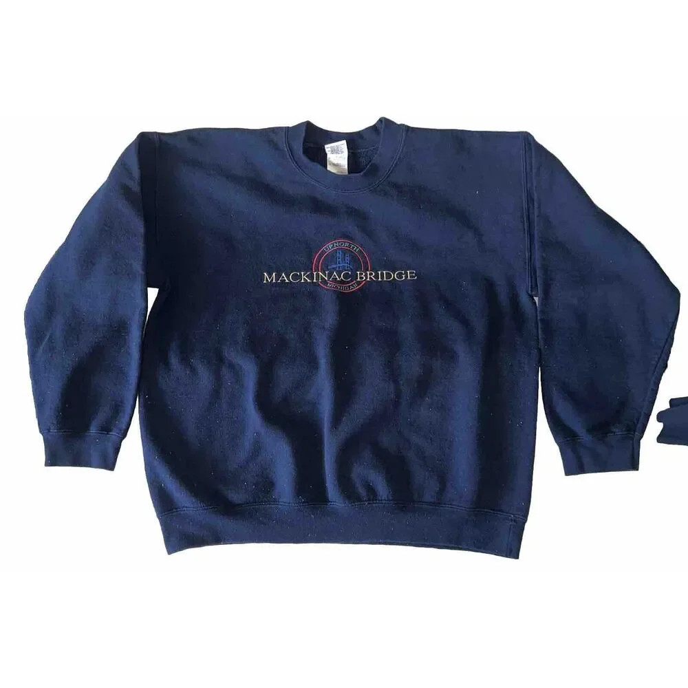 Vintage Up North Mackinac Bridge Michigan Sweatshirt Gilden Heavy Blend Adult L - Picture 1 of 9